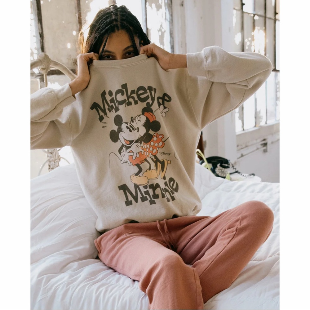 Junk Food Clothing Mickey & Minnie Vintage Crew Neck Sweater
